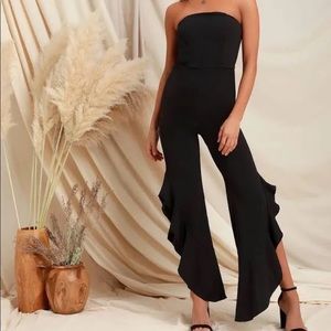 Lulu’s Black Ruffle Wide-Legged Jumpsuit